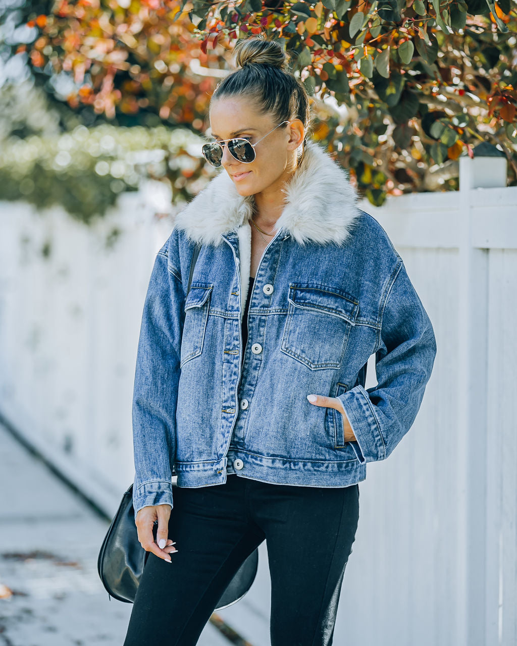 Boone Pocketed Faux Fur Denim Jacket