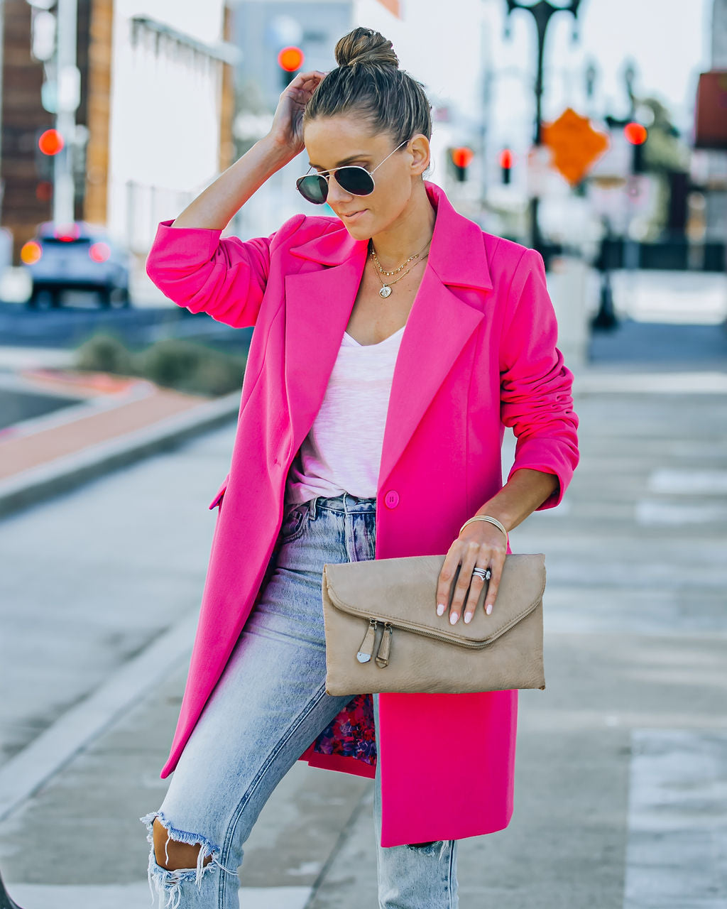 Frisco Pocketed Coat - Hot Pink