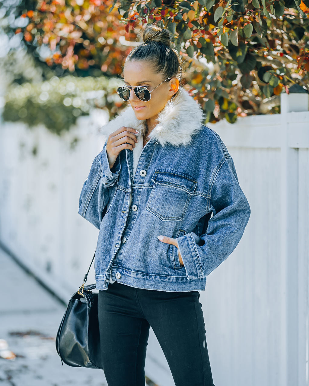 Boone Pocketed Faux Fur Denim Jacket