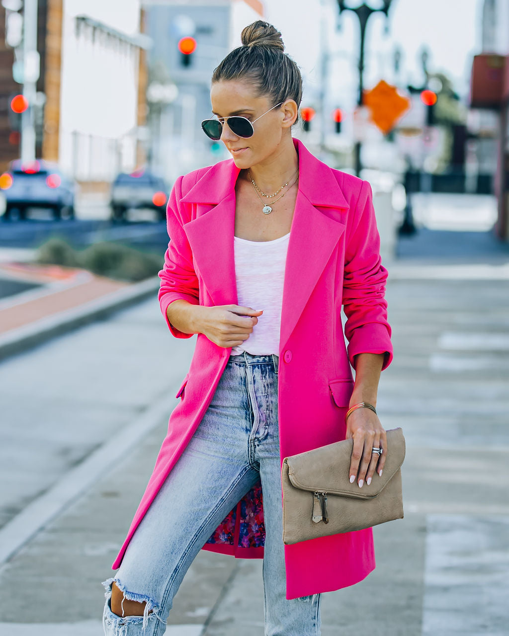 Frisco Pocketed Coat - Hot Pink