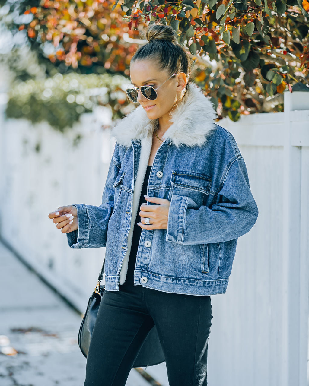 Boone Pocketed Faux Fur Denim Jacket