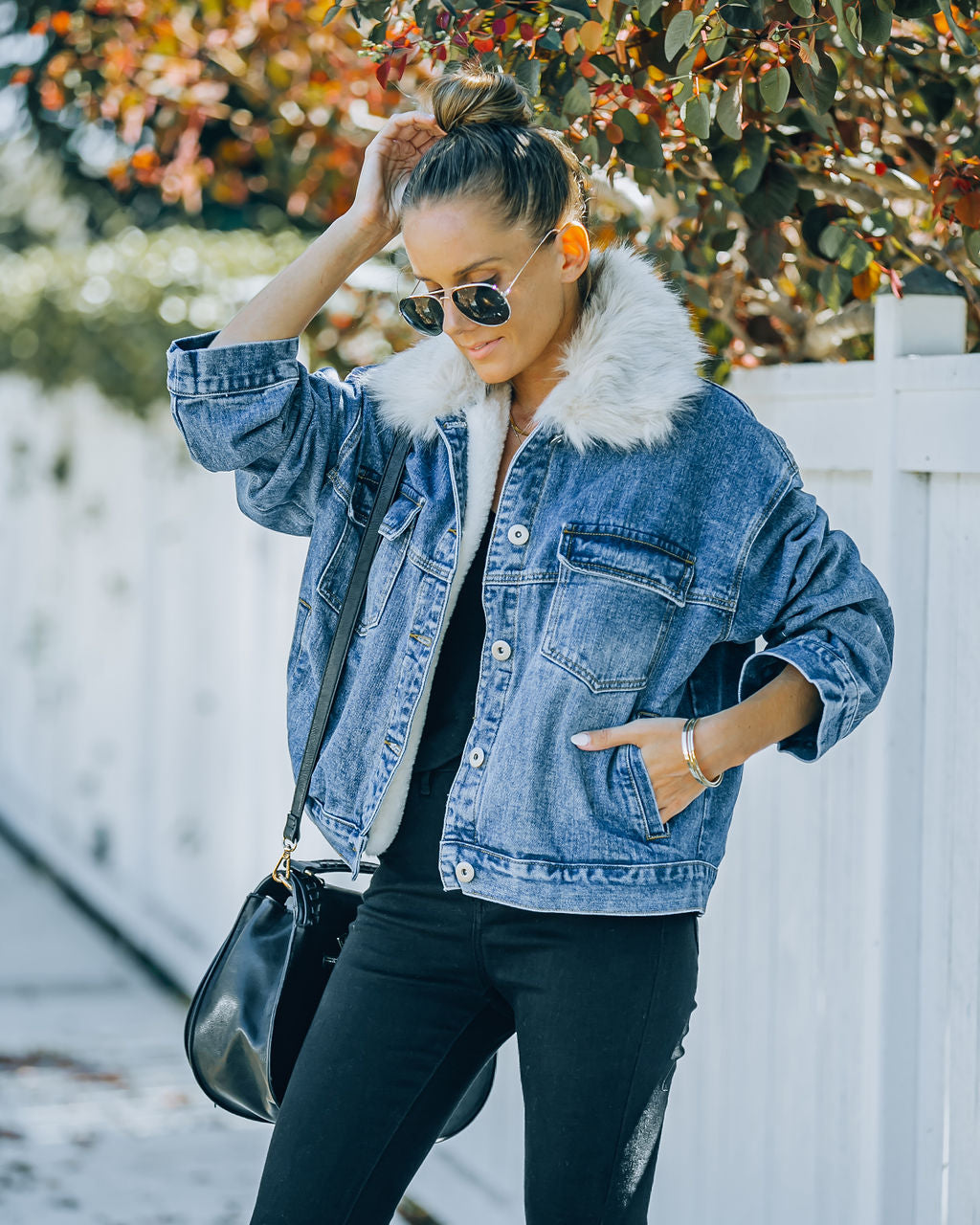 Boone Pocketed Faux Fur Denim Jacket