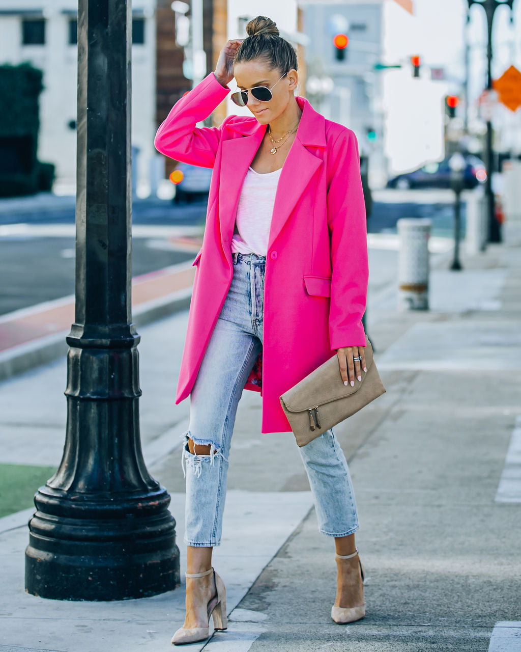 Frisco Pocketed Coat - Hot Pink