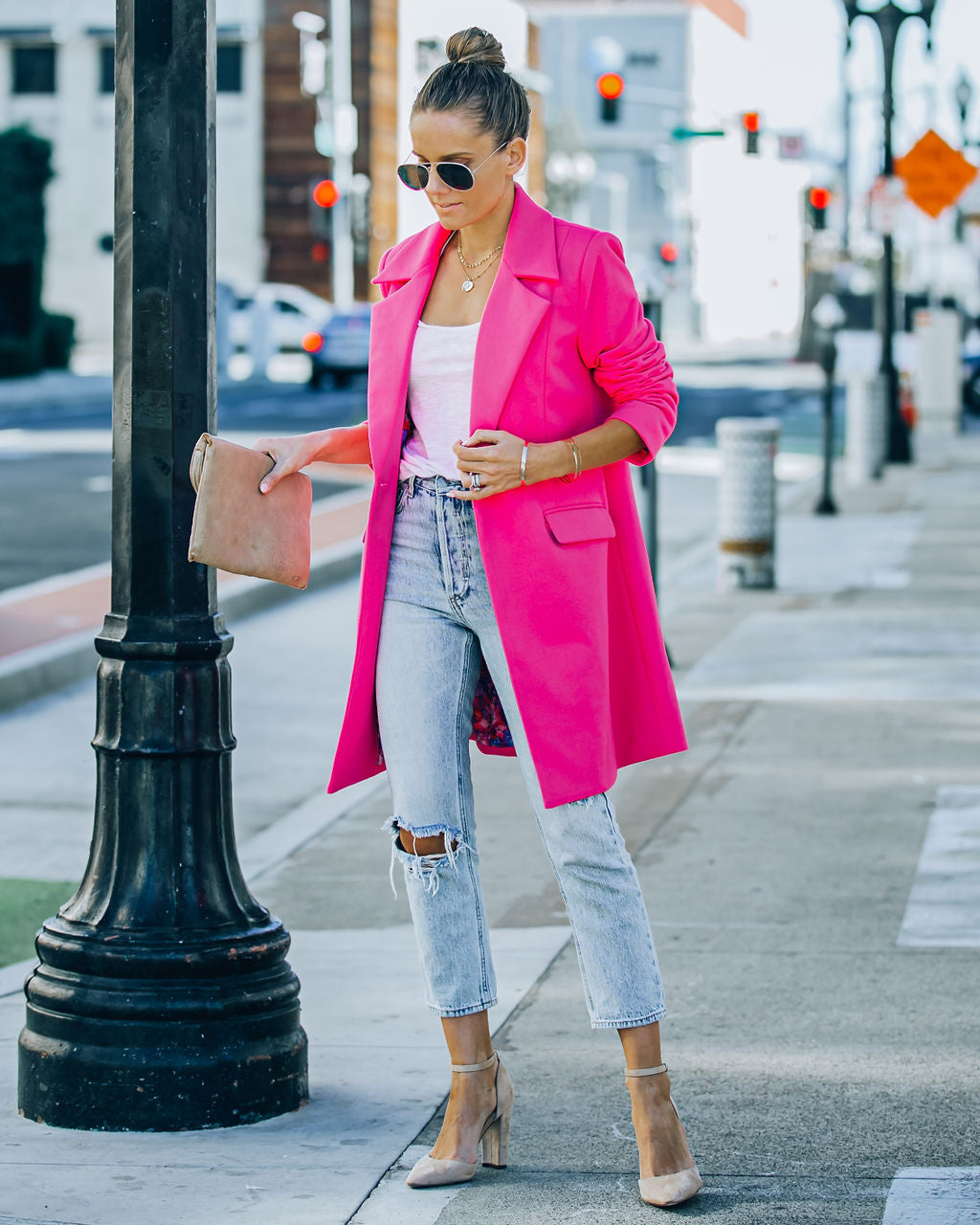 Frisco Pocketed Coat - Hot Pink