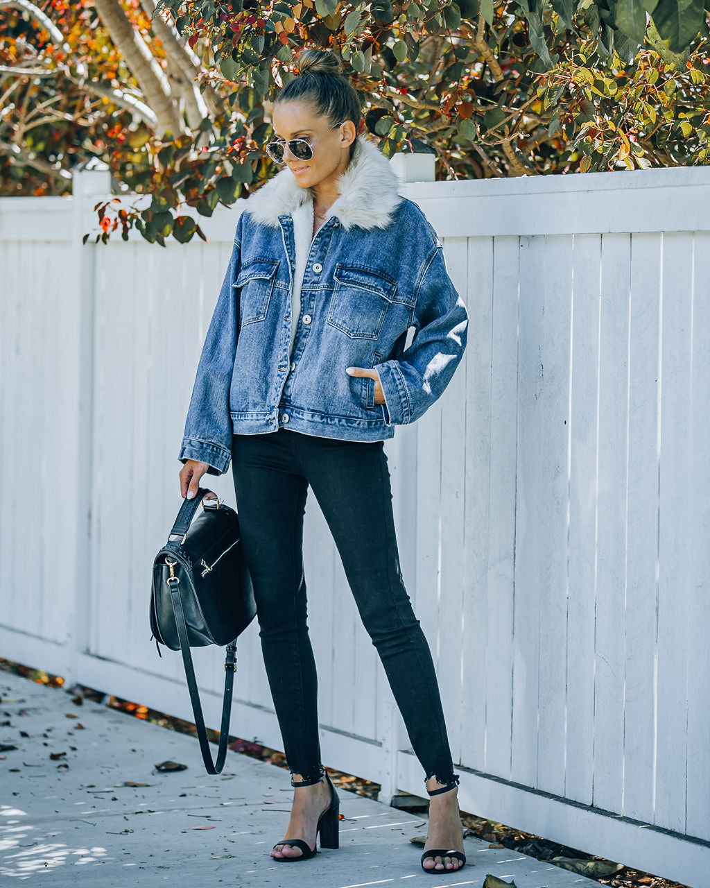 Boone Pocketed Faux Fur Denim Jacket