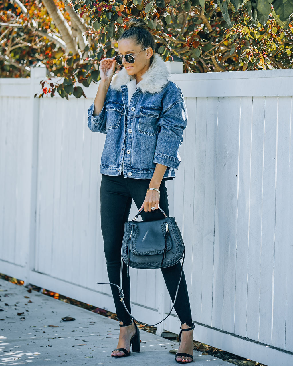 Boone Pocketed Faux Fur Denim Jacket