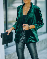 Claudia Velvet Ruched Sleeve Blazer - Hunter Green