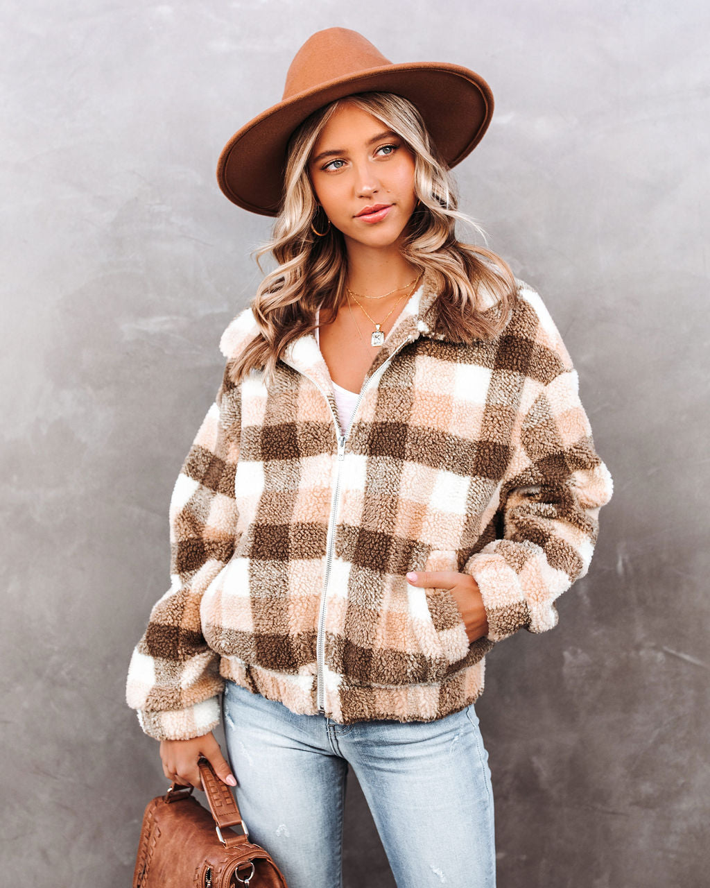 Forever Plaid Pocketed Teddy Jacket