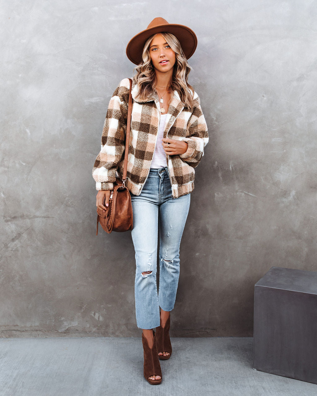 Forever Plaid Pocketed Teddy Jacket