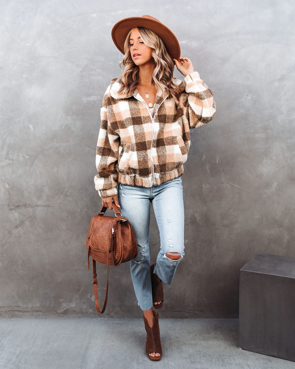 Forever Plaid Pocketed Teddy Jacket