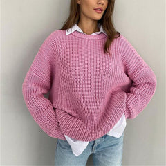 Women's casual round neck loose long sleeve sweater