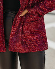 Festive Flair Pocketed Sequin Blazer - Burgundy