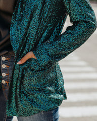 Festive Flair Pocketed Sequin Blazer - Teal