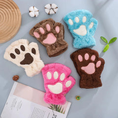 Fluffy Cat Paw Fingerless Gloves