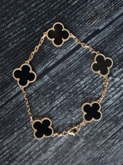 Gold Black 5 Motif Clover Bracelet