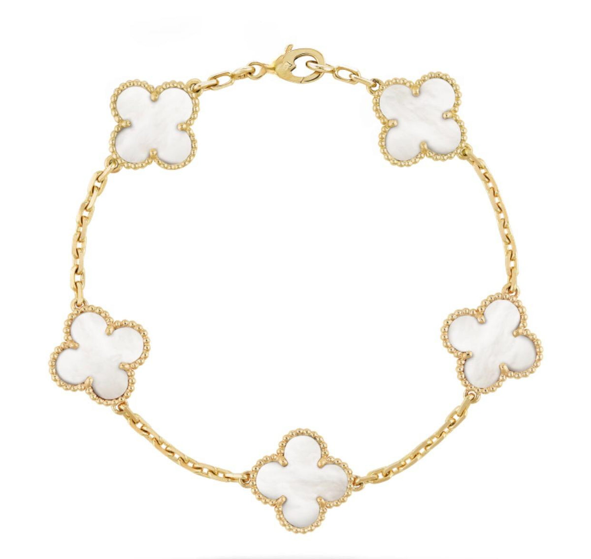 Gold White 5 Motif Clover Bracelet