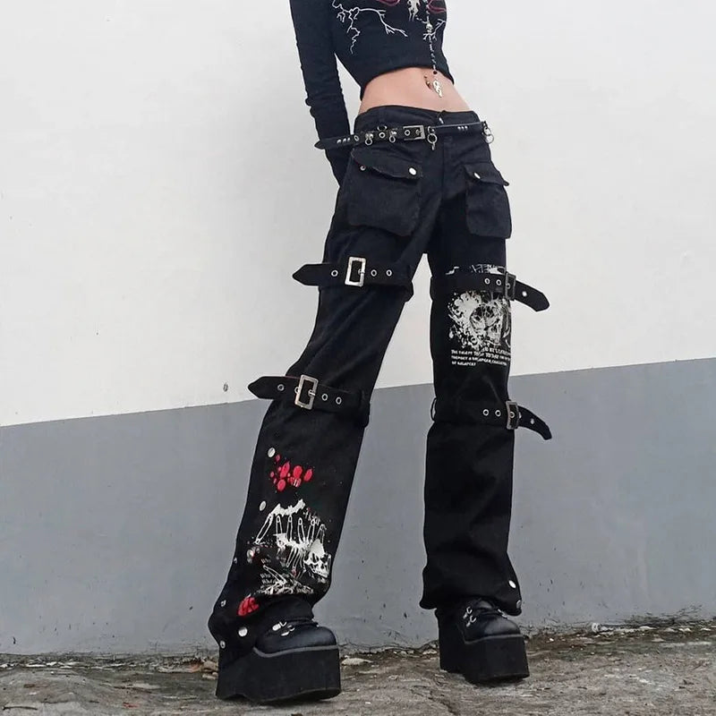 Y2K Gothic  Black Cargo Pants