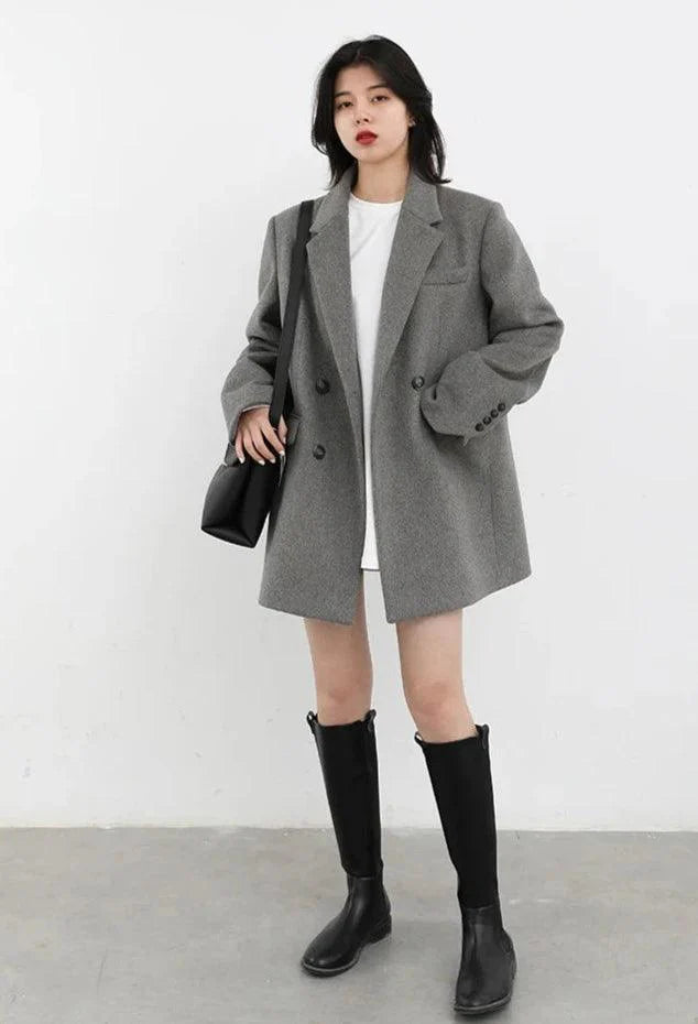 Solid Blend Wool Women's Coat