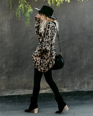 Pockets Leopard Winter Coat Long Cardigan Knitwear