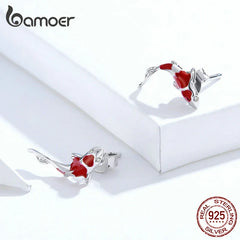 Red Koi Silver Earring