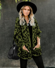 Pockets Leopard Winter Coat Long Cardigan Knitwear