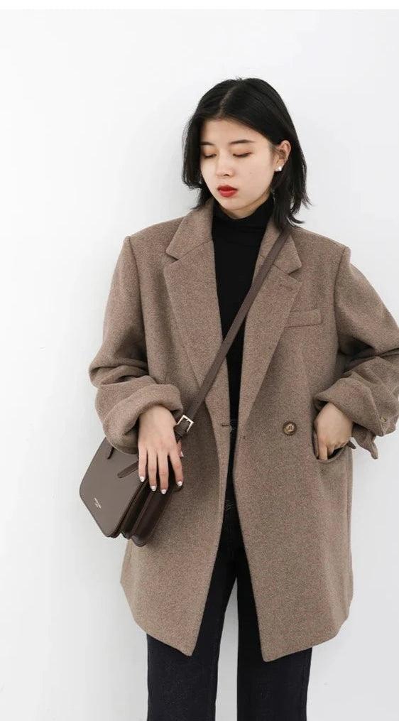 Solid Blend Wool Women's Coat