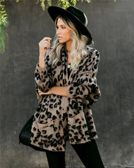 Pockets Leopard Winter Coat Long Cardigan Knitwear