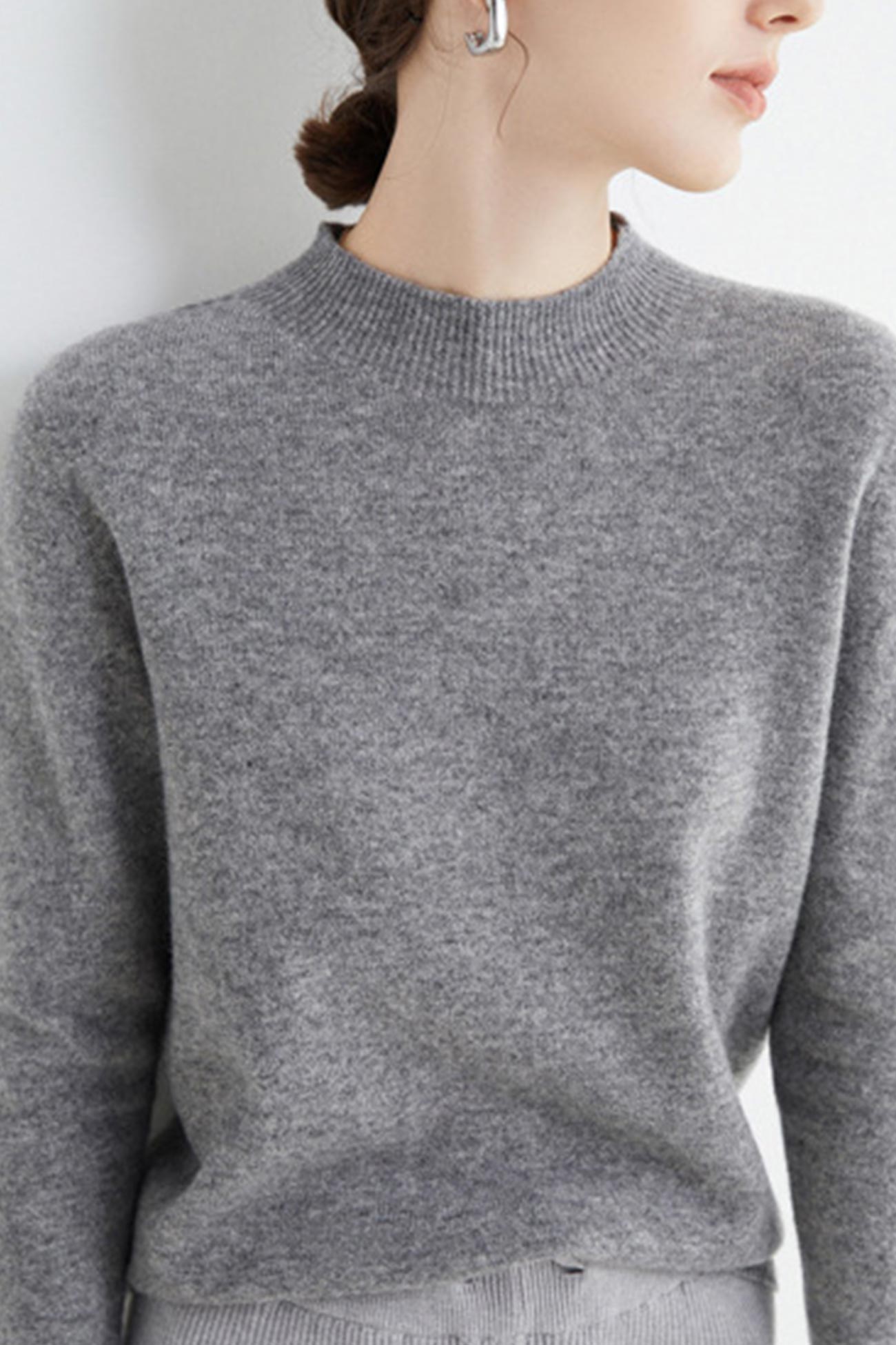 Mock Neck Solid Color Wool Sweater