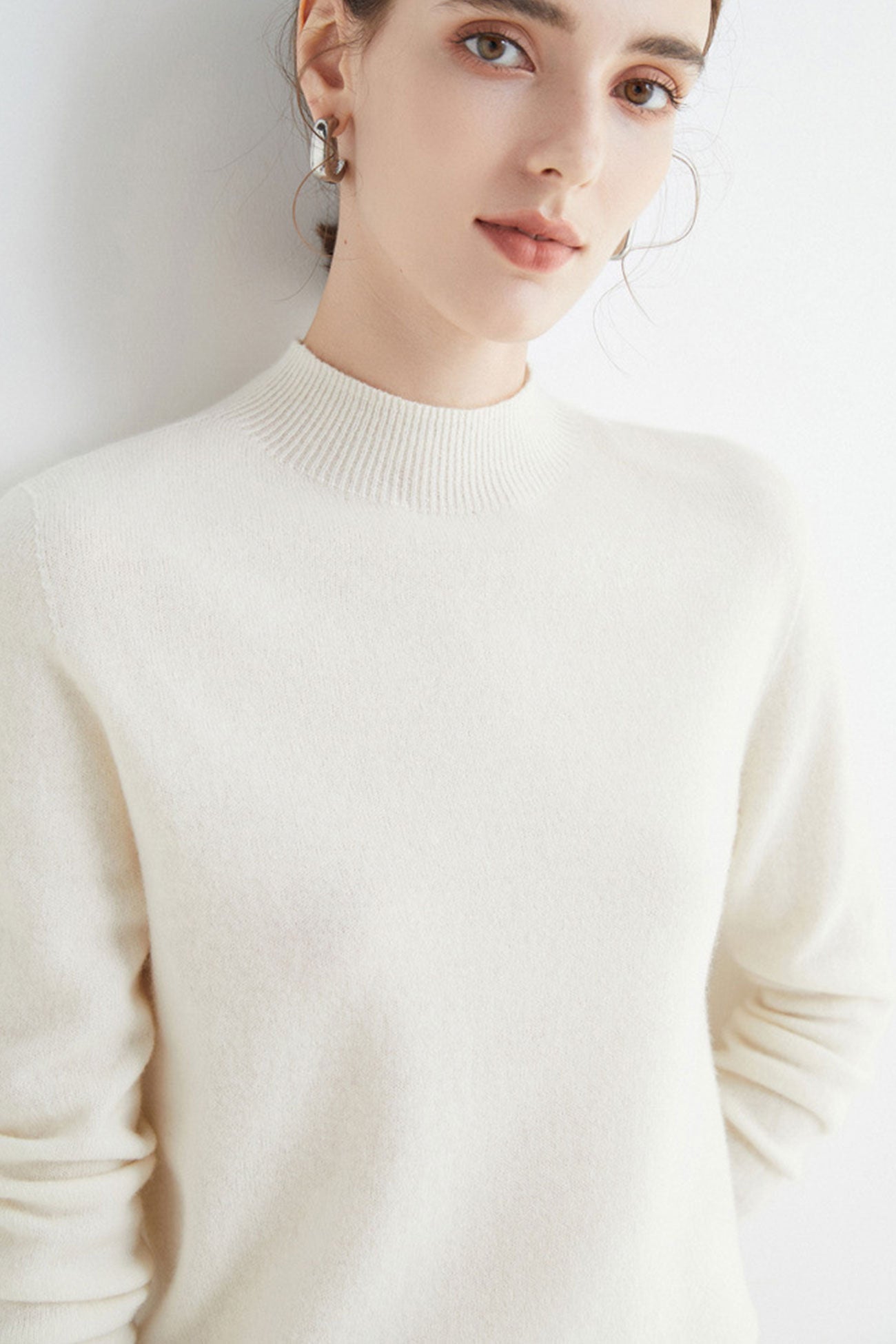 Mock Neck Solid Color Wool Sweater