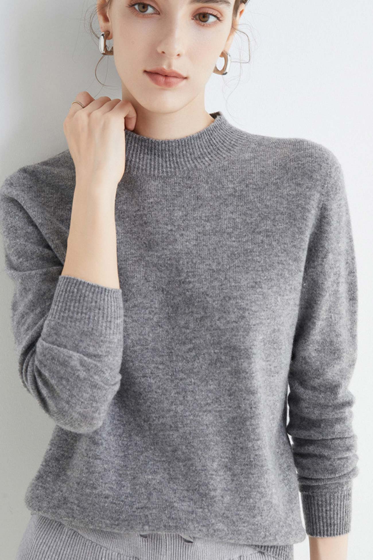 Mock Neck Solid Color Wool Sweater