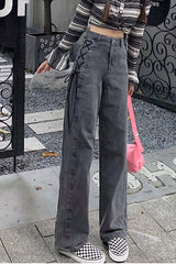 High Waist Side Lace Up Jeans