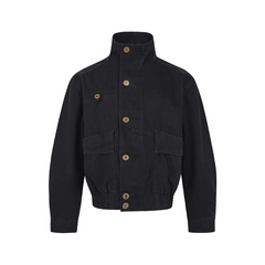 High Collar Buttoned Heavy Jacket