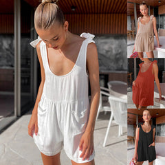 Beige Shoulde-Tie Rompers