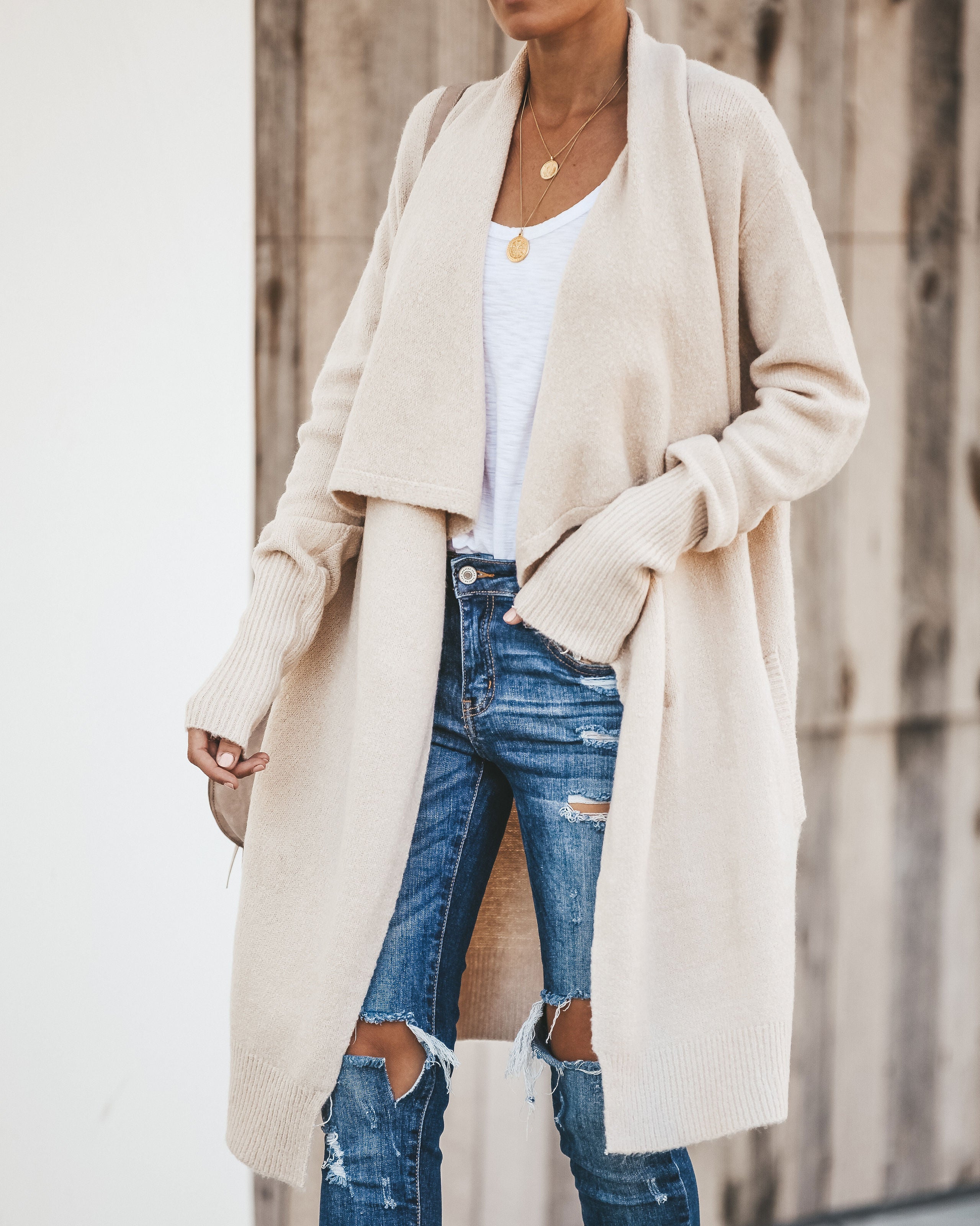 Fireside Pocketed Knit Cardigan - Oatmeal