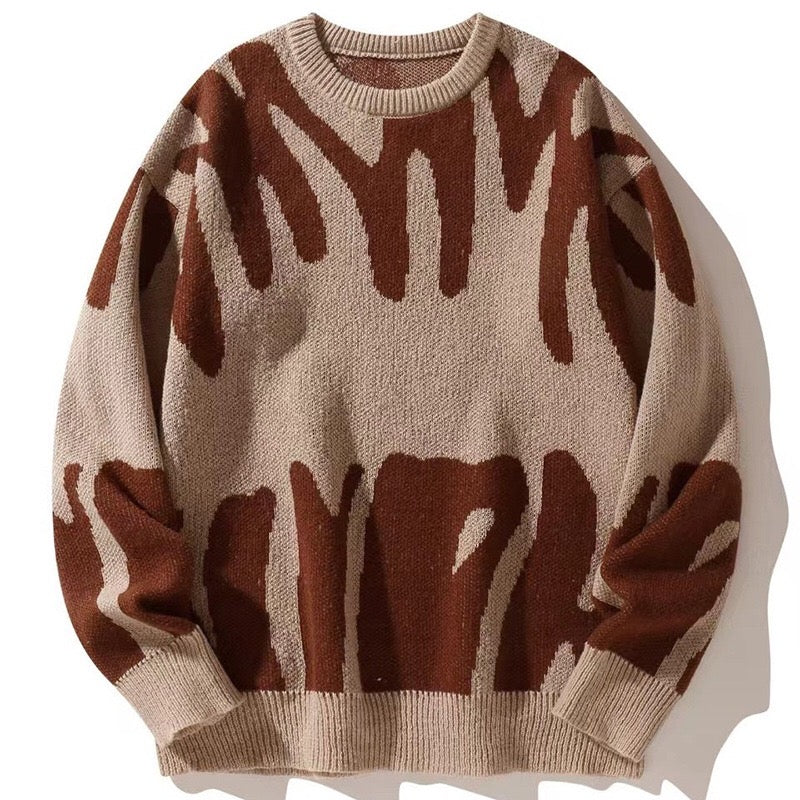 Irregular Pattern Contrast Knit Sweatshirt