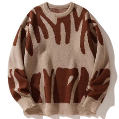 Irregular Pattern Contrast Knit Sweatshirt