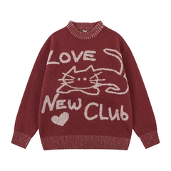 Knitted Love Cat Loose Sweater