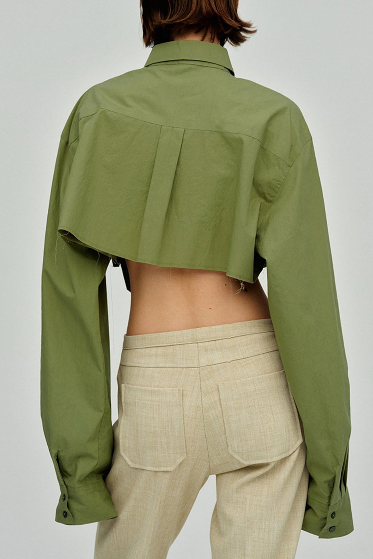 Lapel Patch Pocket Cropped Shirt