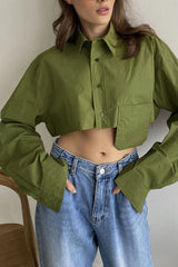 Lapel Patch Pocket Cropped Shirt