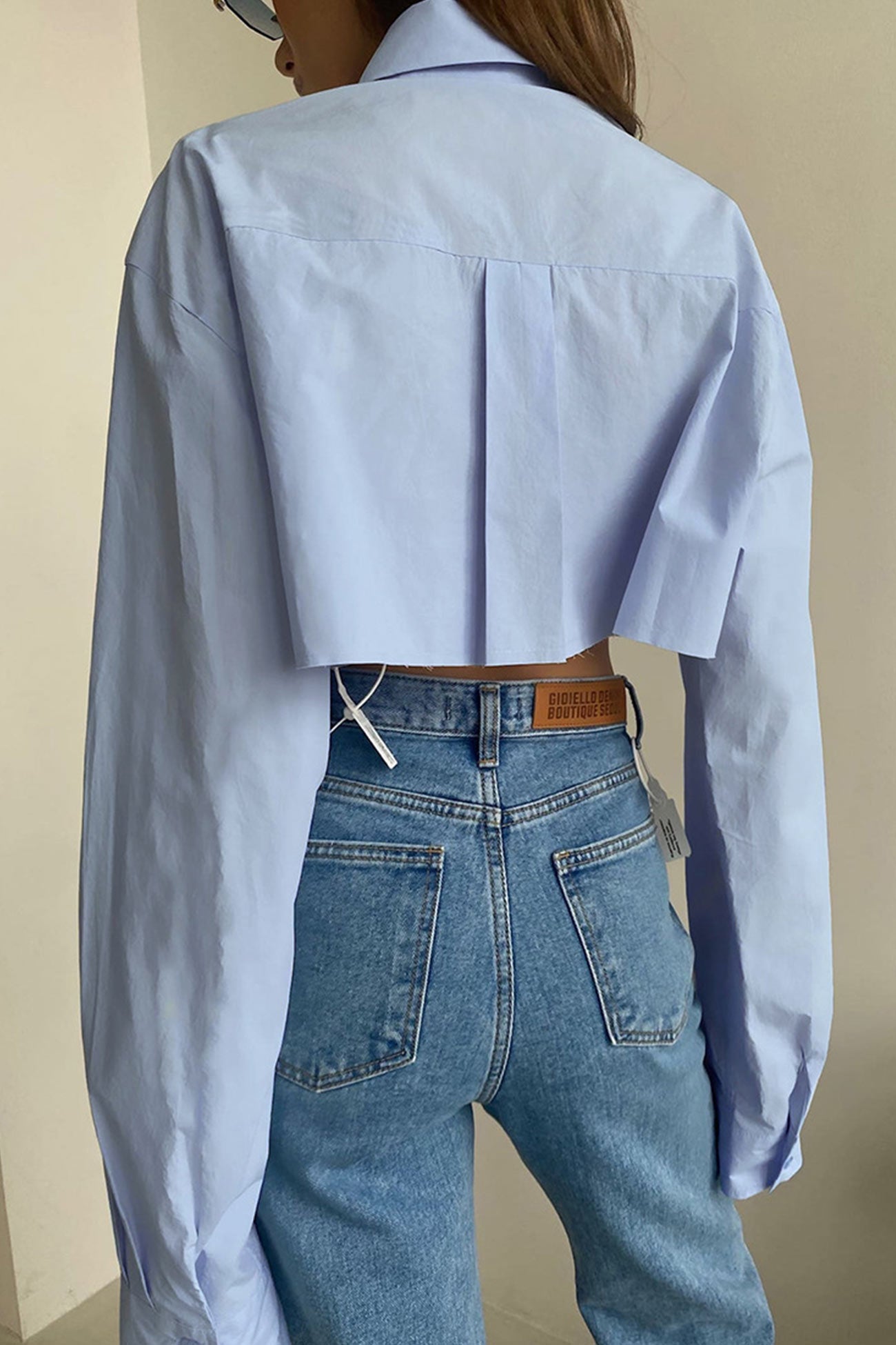 Lapel Patch Pocket Cropped Shirt