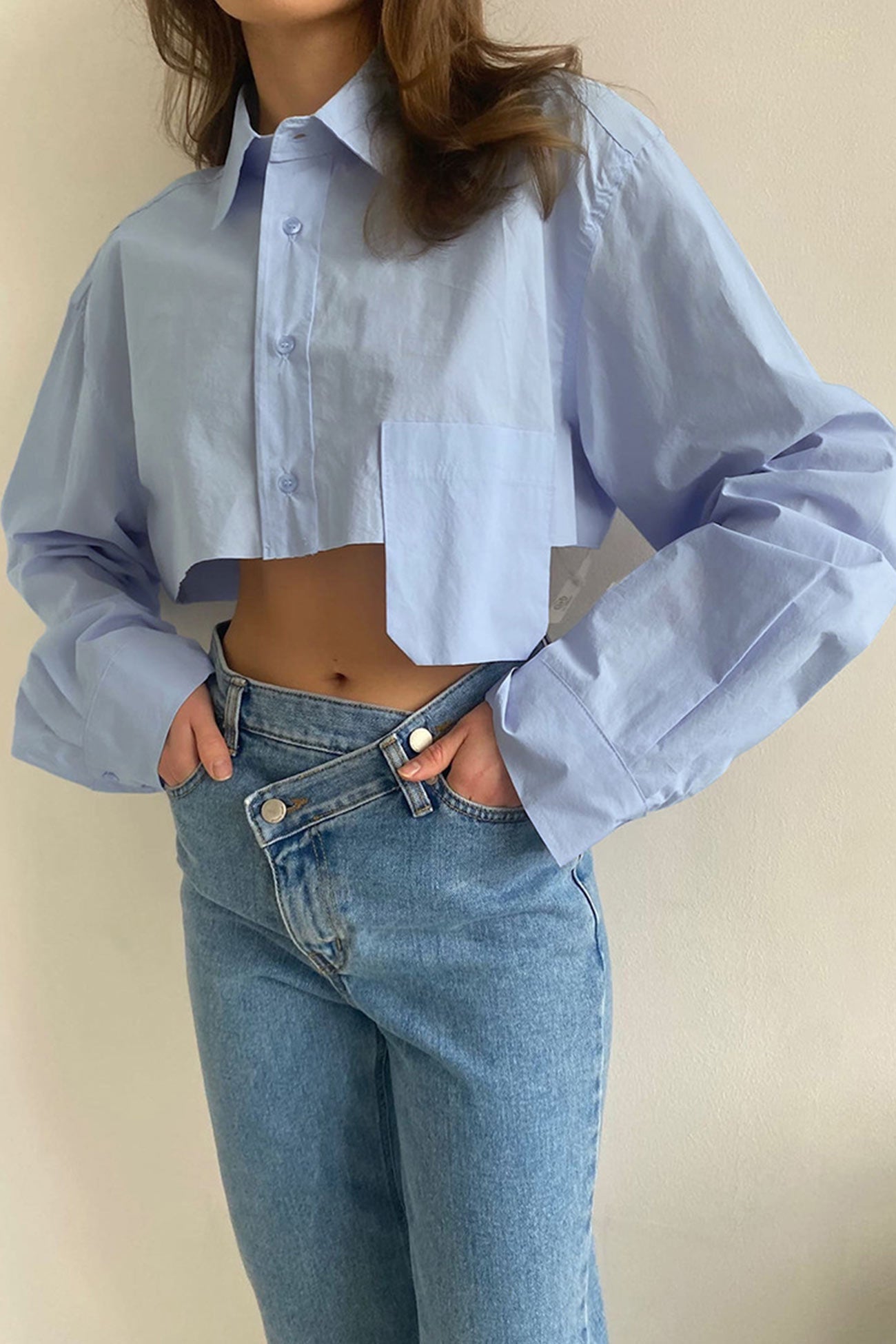 Lapel Patch Pocket Cropped Shirt