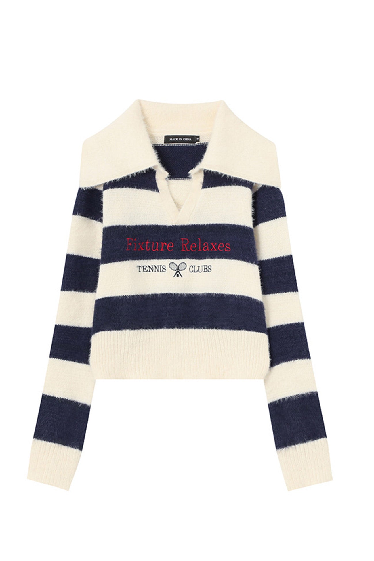 Lapel Striped Patchwork Knitted Sweater