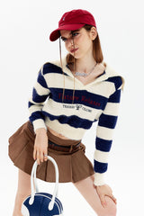 Lapel Striped Patchwork Knitted Sweater