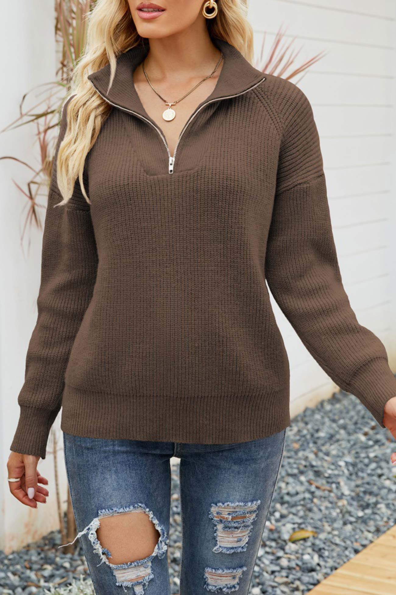 Lapel Zip-up Sweater