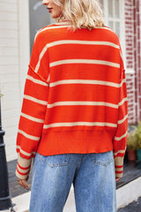 Lapel V-neck Striped Sweater