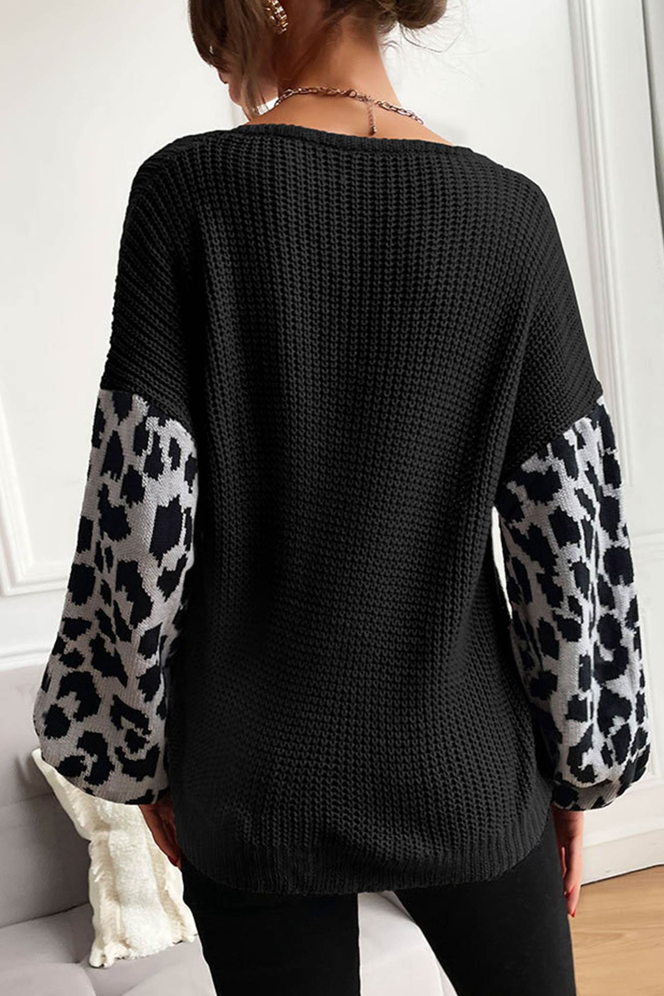 Leopard Print Patchwork Pullover Sweater