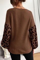 Leopard Print Patchwork Pullover Sweater