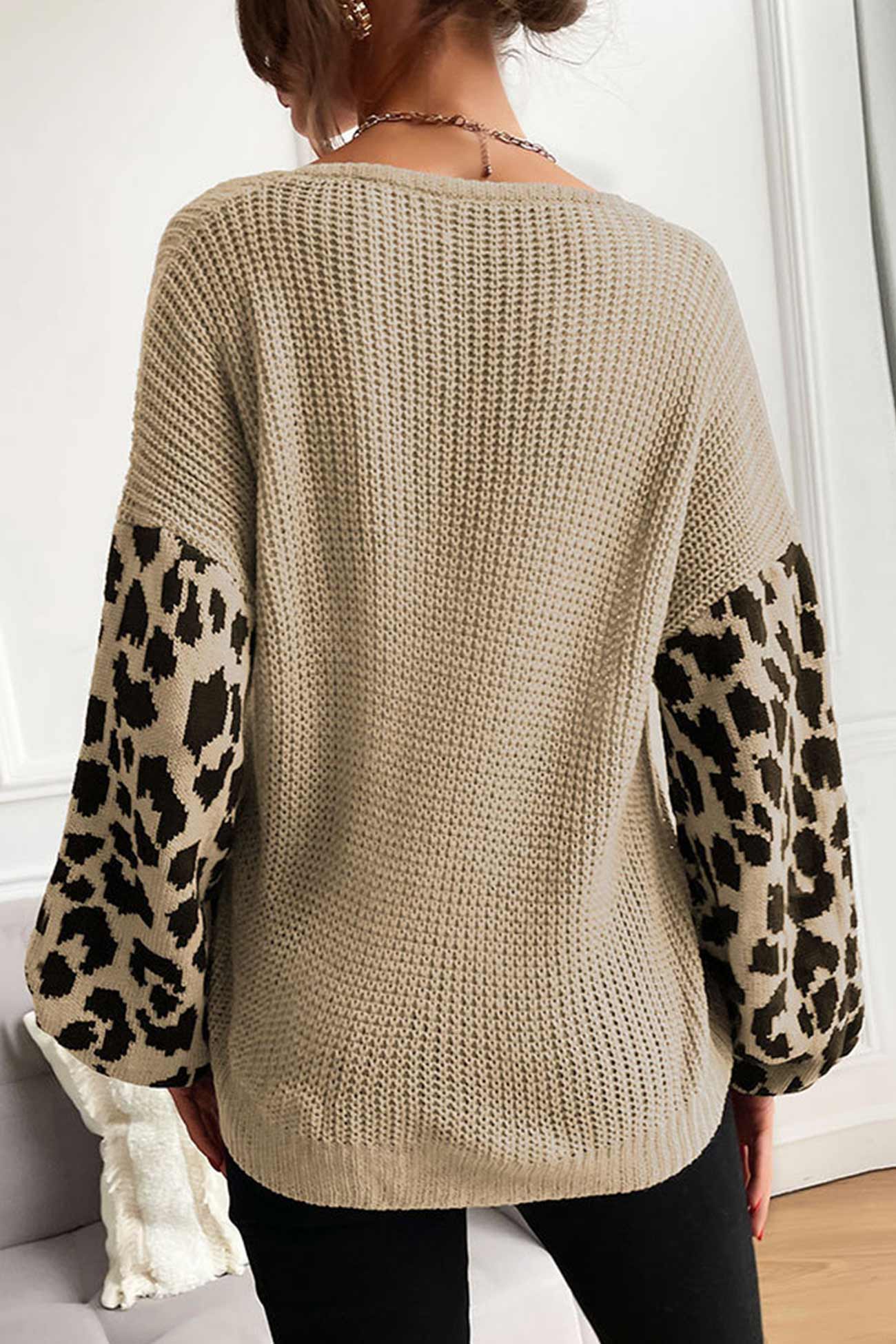 Leopard Print Patchwork Pullover Sweater