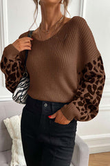 Leopard Print Patchwork Pullover Sweater