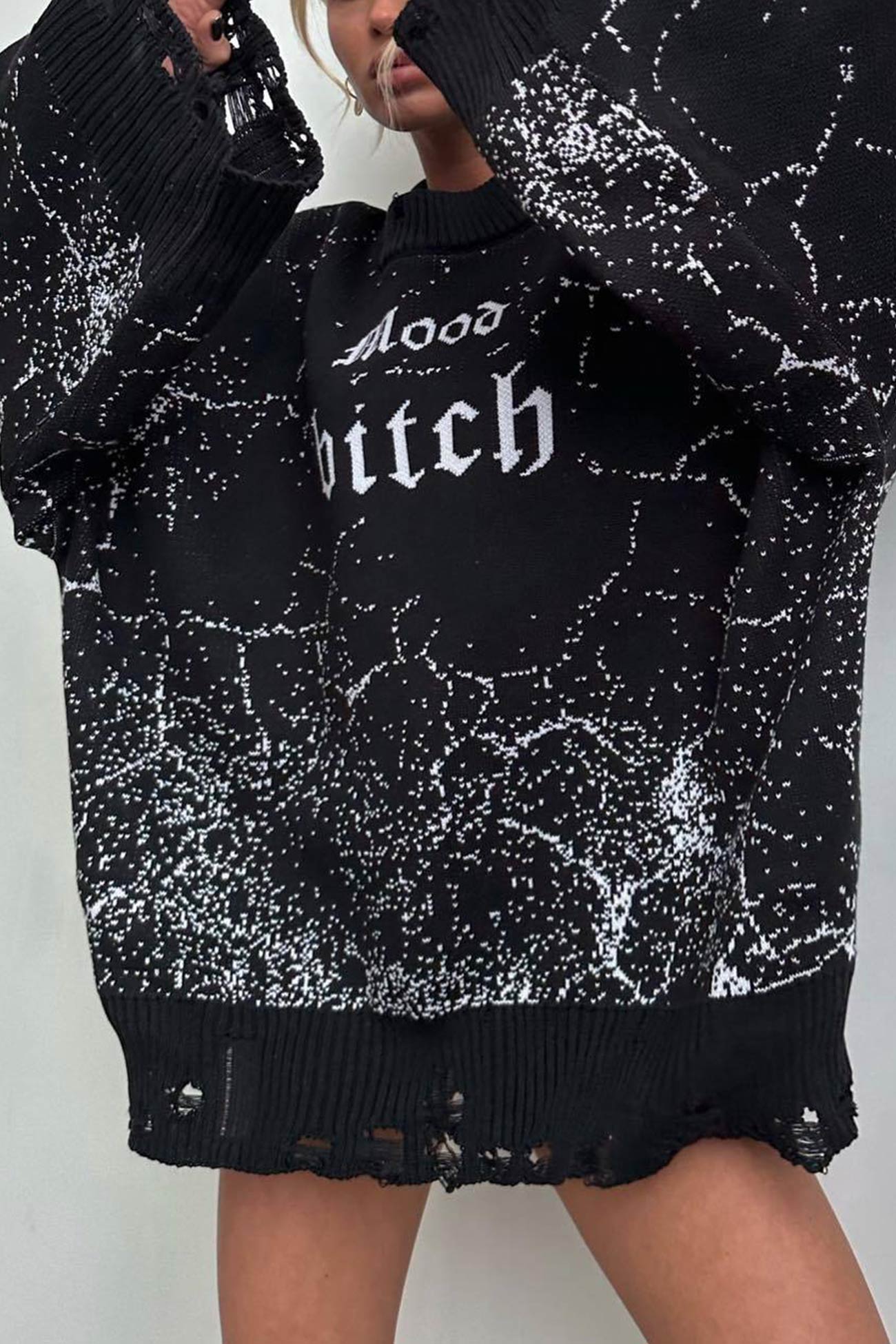 Letter Embroidery Distressed Pullover Sweater